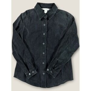 Jessica Holbrook Black Genuine Leather Suede Button Up Shirt Jacket Small S